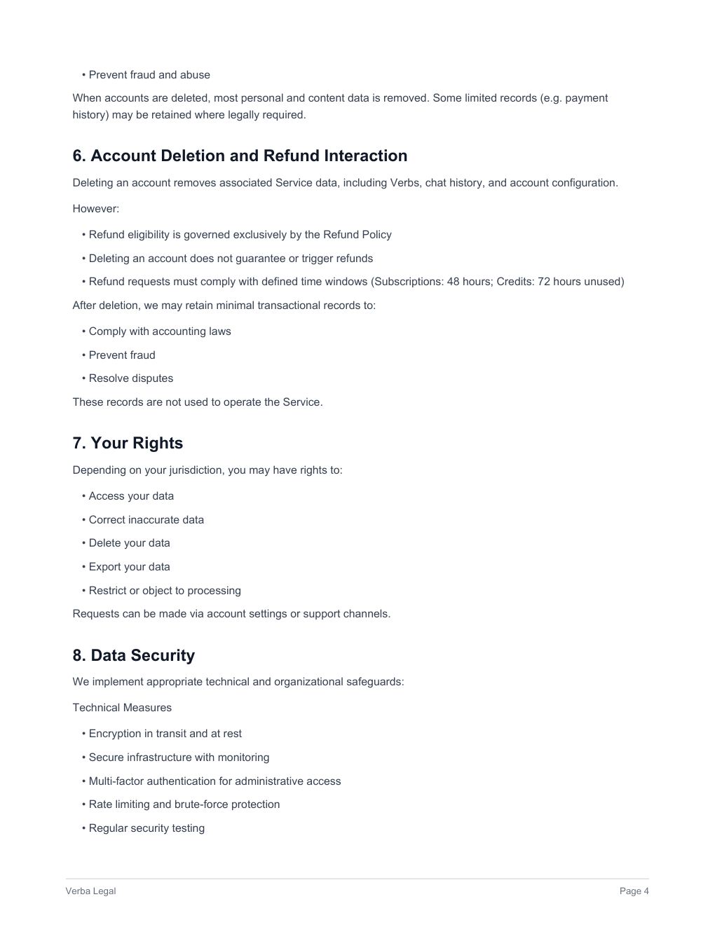 Verba Privacy Policy, page 4 of 5