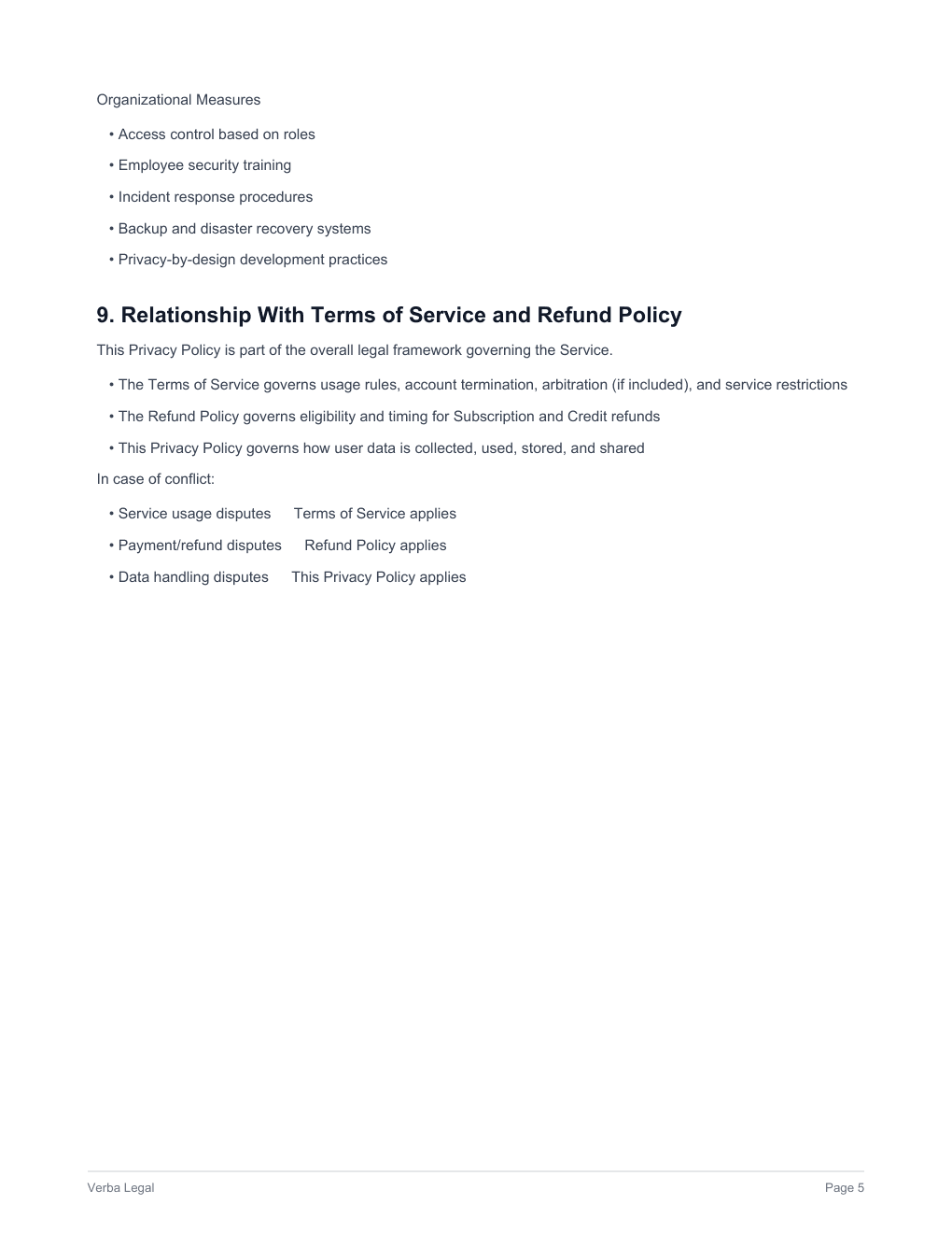 Verba Privacy Policy, page 5 of 5