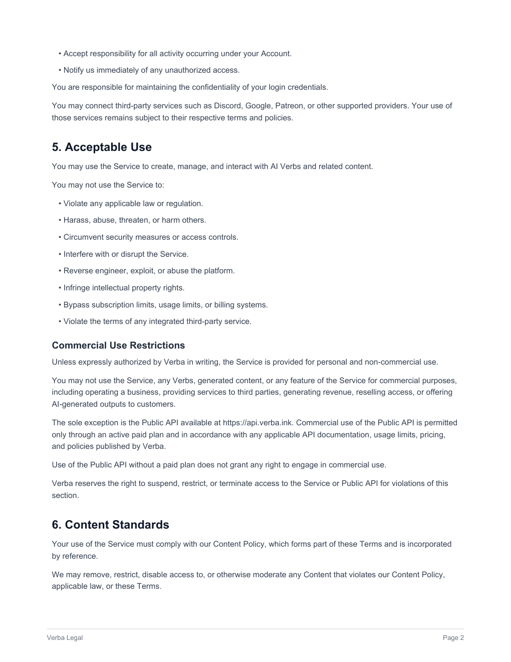 Verba Terms of Service, page 2 of 11