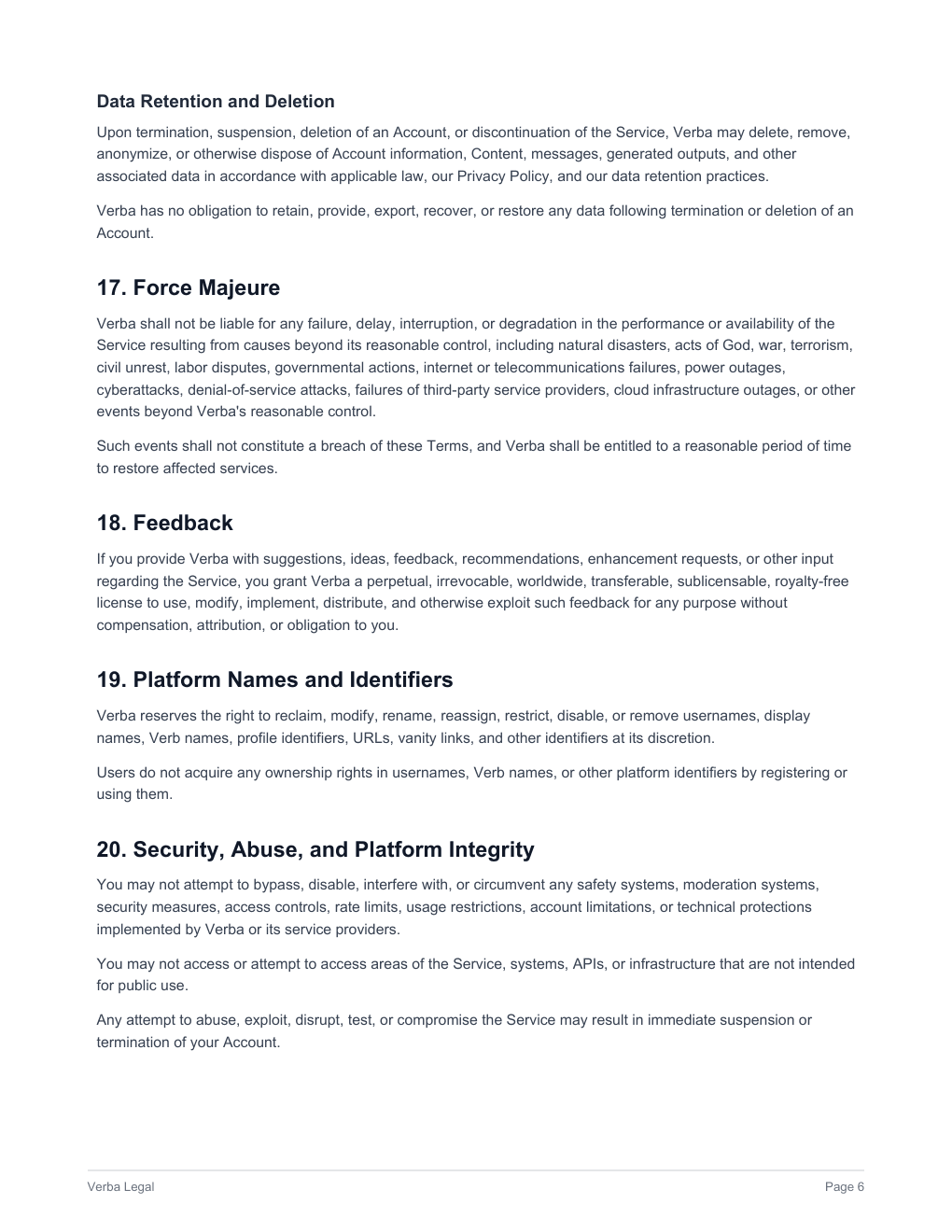 Verba Terms of Service, page 6 of 11