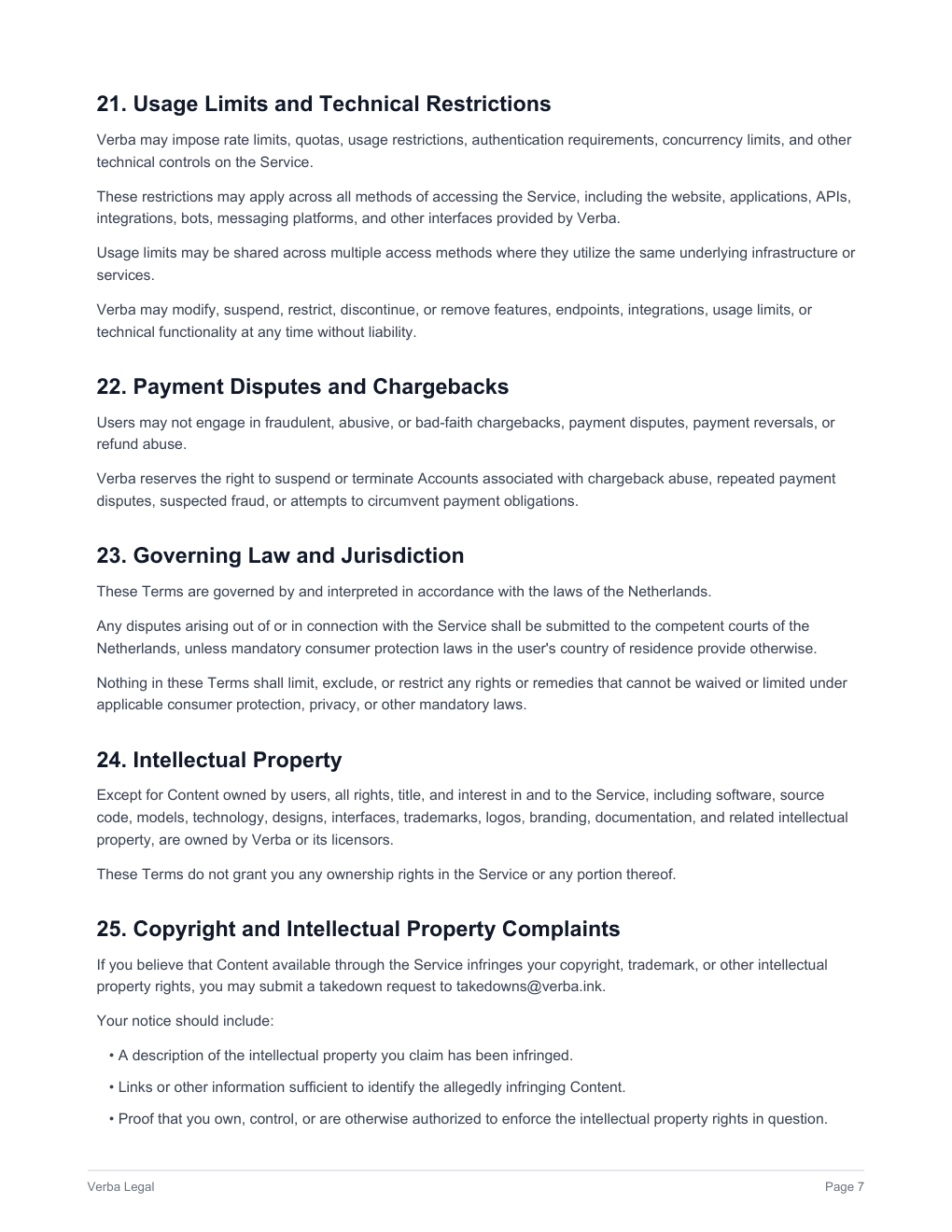 Verba Terms of Service, page 7 of 11