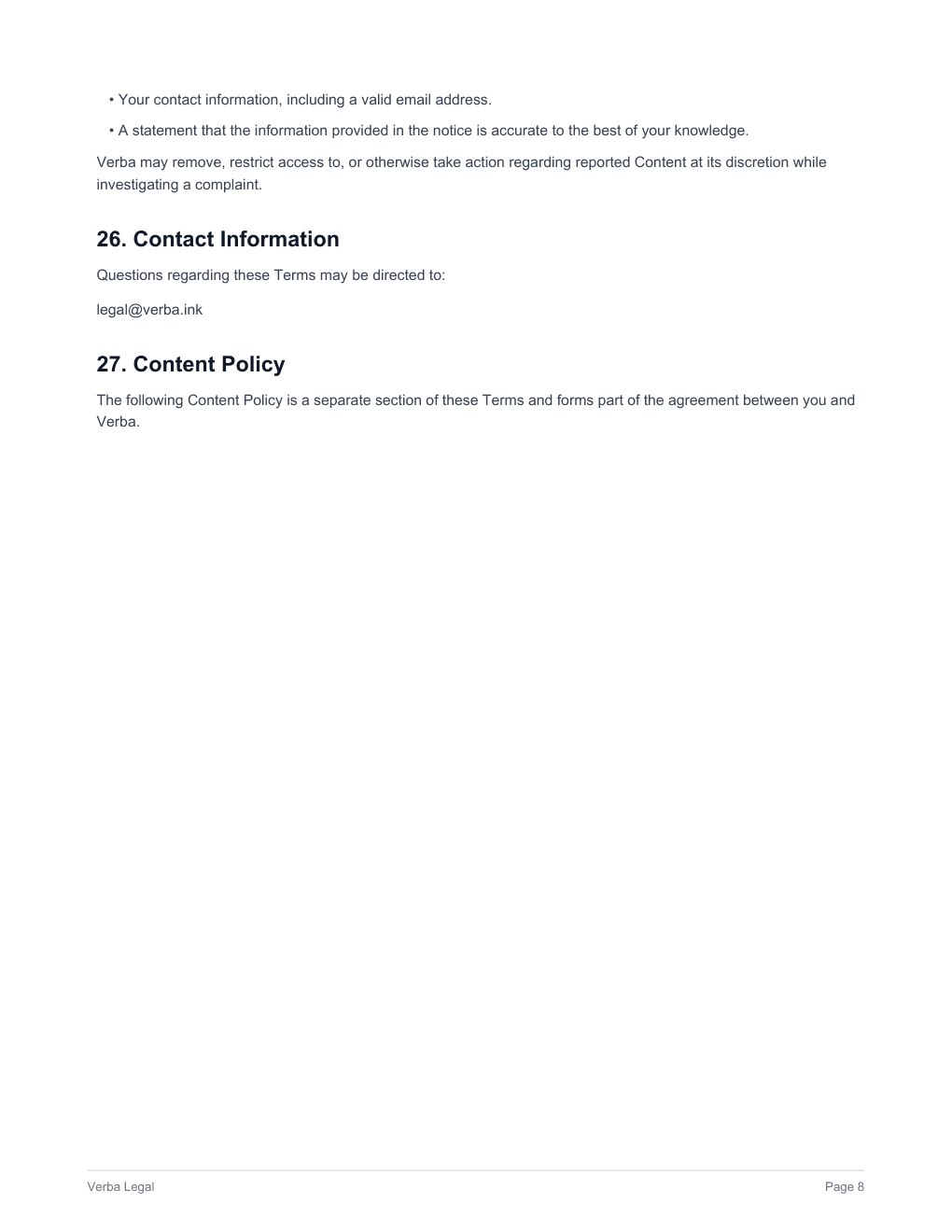 Verba Terms of Service, page 8 of 11