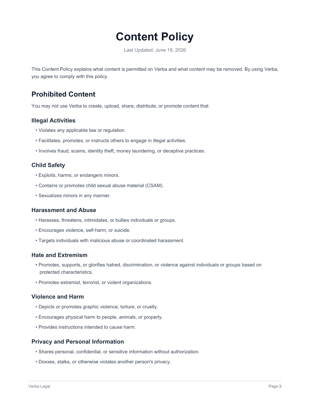 Verba Terms of Service, page 9 of 11