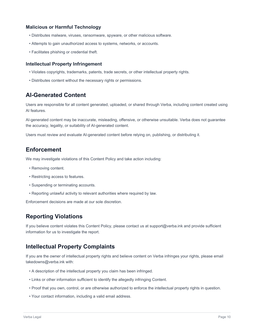 Verba Terms of Service, page 10 of 11